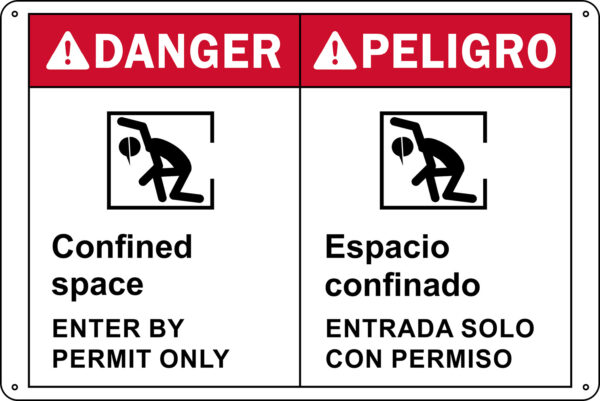 Danger: Confined Space - Enter by Permit Only, Bilingual