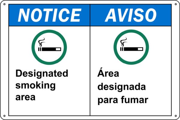 Notice: Designated Smoking Area, Bilingual